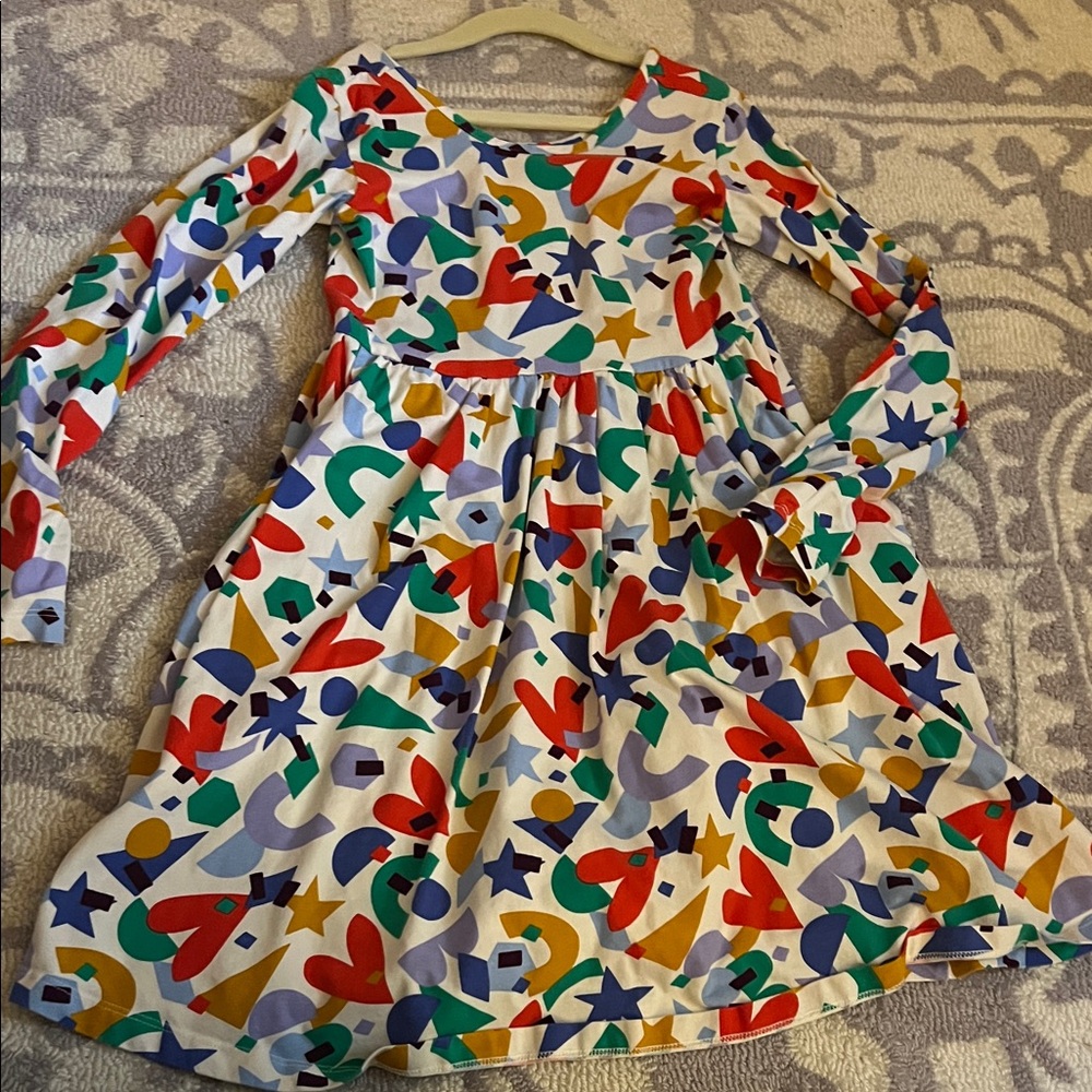 Hanna Andersson White Dress with Red, Green, Blue & Yellow Shapes